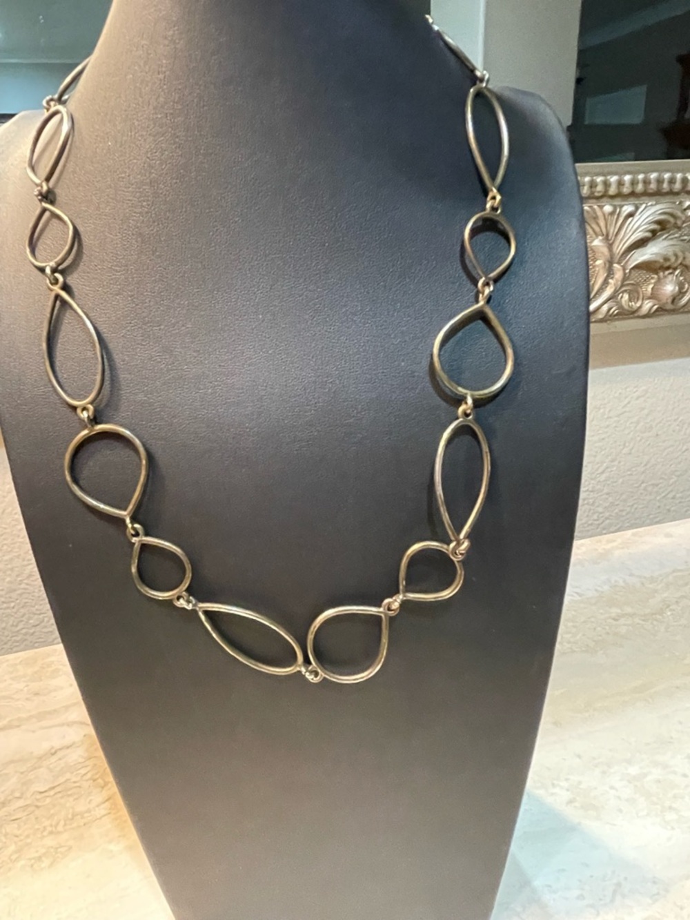 Lucky Brand Sculptural Open Link Teardrop Necklace Antiqued